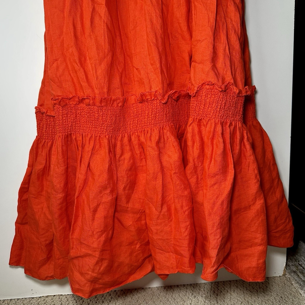 Banana Republic 100% Linen Maxi Dress Women's Size M Red Minimalist Lagenlook - Picture 2 of 4